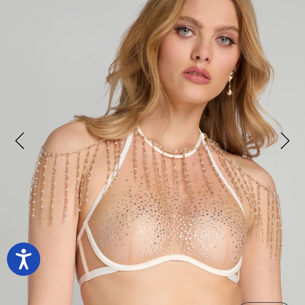 Agent Provocateur Solar Swarovski Crystal Halter Bra NWT White/Sand 36C - Picture 2 of 10